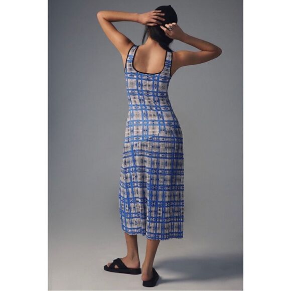 NEW Anthropologie Dhruv Kapoor Blue Plaid Mesh Scoop Neck Midi Dress Plus 2X - Picture 7 of 8